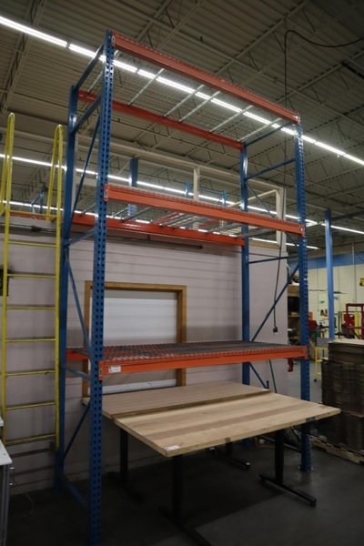 Pallet Racking, Teardrop Style, (2) 14'x42" Uprights, (6) 8' Cross Beams and Wire Decking *No Contents*- Auction Item