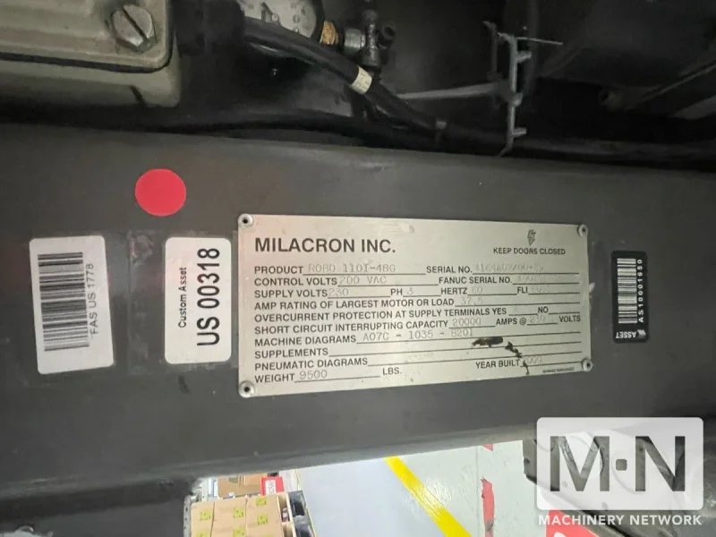 110 TON 1.6 OZ  CINCINNATI ROBOSHOT 110I-48G INJECTION MOLDING MACHINE, MFG 2000