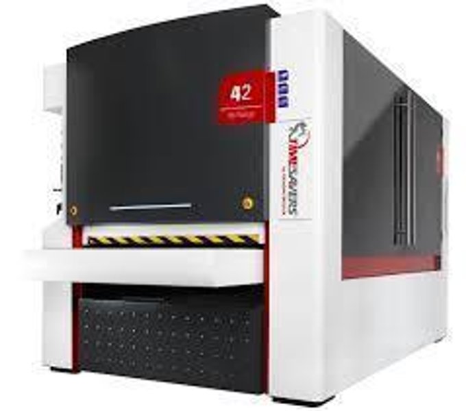 Timesaver Deburrer System 42 Series model 1350 WRB, s/n 2532-265. Includes: Absaugwerk Wet Dust Collector Serie B 3000.