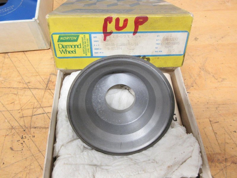 Diamond Tool Grinding Wheels | (1ea) Norton &amp; Diacraft Cup Wheels 3-1/4" x 1-1/2" x 1-1/4",  (1) Permattach Groove Wheel 6" x 3/4" x 1-1/4"- Auction Item