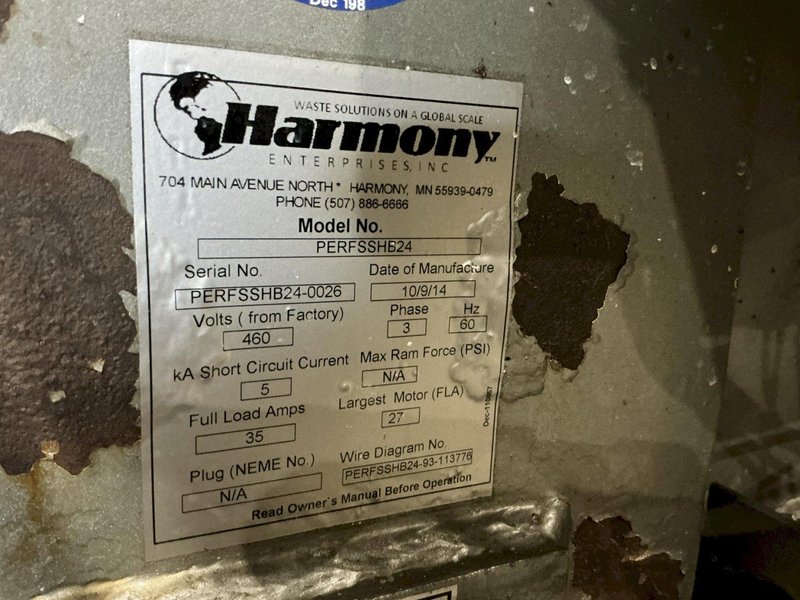 30" X 30" HARMONY ENTERPRISES MODEL #PERFSSHB24 STAINLESS STEEL EXTRACT PLUS HORIZONTAL BALER &amp; PERFERATOR, FOR ALUMINUM CAN &amp; BOTTLES LIQUID EXTRACTION: YOBRO #25023