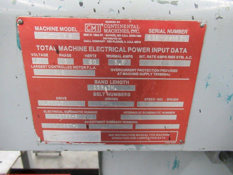 DoAll C-916 Horizontal Band Saw 9" x 16" Capacity, 1" Blade