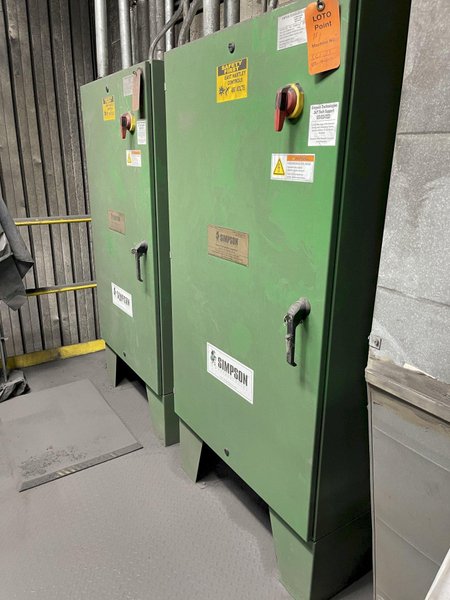 west 1965 B and P model 85b muller with dust hood, batch hopper, cooling system, upgraded to 100b gearbox , 125 hp motor, s/n 85b-101-6506
2020 west Simpson Hartley compactability system with model 2552 test unit, controls model 2552b1 s/n 2552b1-0611-1912, remote readout, bond feed transporter model 90mk2-5, available date 5/1/2025