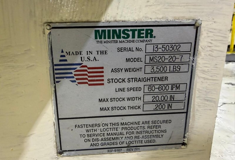 Used Minster Servo Coil Feed Line - 20 inch x 10,000 lbs. x .110" Thickness Capacity, Year 1996
