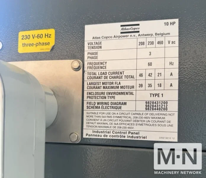 10 HP Atlas Copco GA7FF-150 Rotary Screw Air Compressor Package with dryer &amp; tank