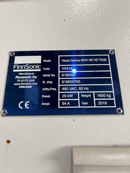 2018 FINNSONIC VERSA GENIUS+ 50/IV HD VD TD35 AUTOMATIC 5-STAGE ULTRASONIC PARTS CLEANER: STOCK #15592