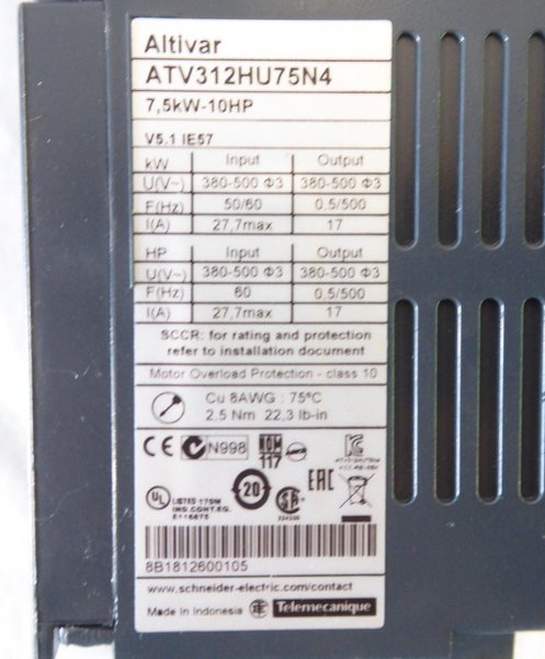 Schneider Electric Variable Speed Drive Altivar 312, 10 HP, 2022