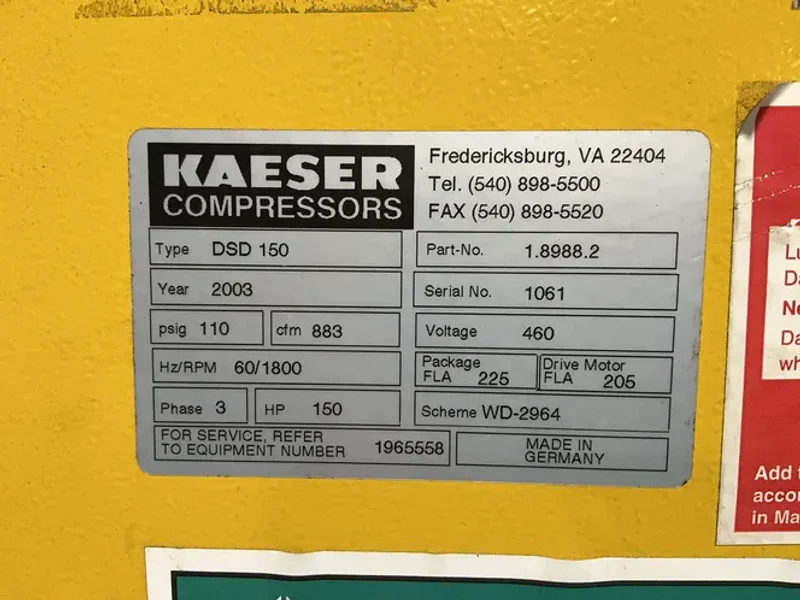 KAESER 150 HP AIR COMPRESSOR  -  DSD 150