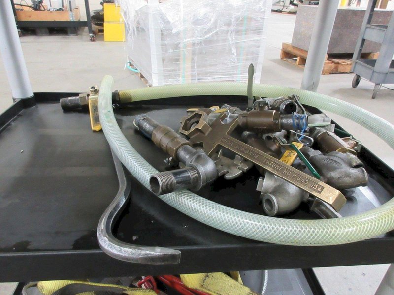 Rubbermaid Shop Cart, 3 Shelves with Dust Pans, Plumbing Fittings and More- Auction Item