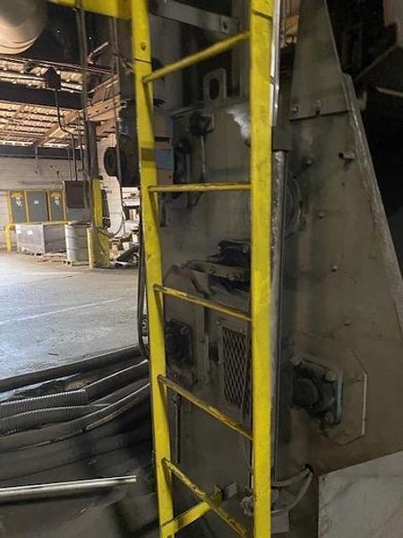 2012 DeLong 7 super rubber belt tumblast machine rated at 7 cu ft capacity, 20hp direct drive shot wheel, very good condition