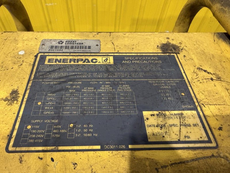 100 TON ENERPAC MODEL #GPEM3420Y H-FRAME HYDRAULIC PRESS: YOBRO #25886
