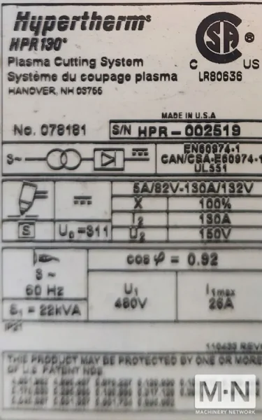 130 AMP HYPERTHERM EDGE PRO TI CNC PLASMA CUTTER