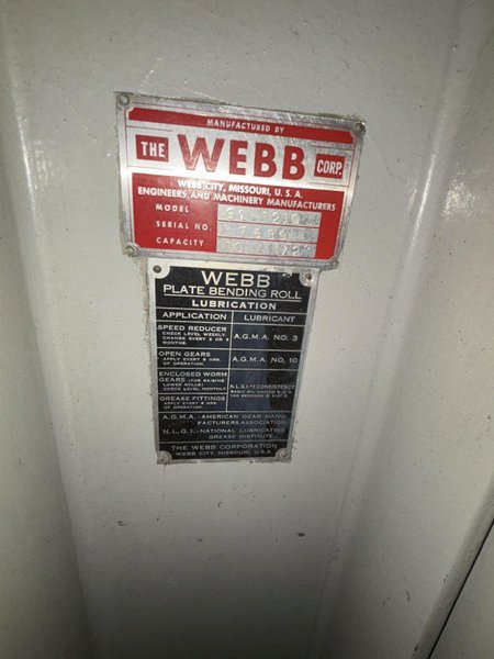 10&#039; X 1/2&quot; WEBB MODEL #9L-1210 3 ROLL INITIAL PINCH PLATE ROLL: STOCK #22525