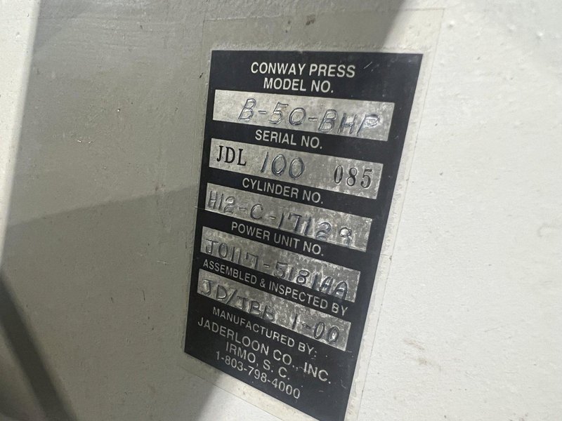 50 TON CONWAY MODEL B-50-BHD HYDRAULIC C FRAME PRESS: STOCK 17265