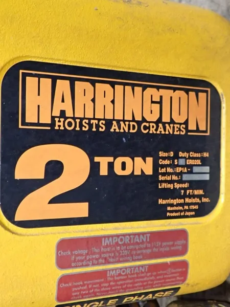 HARRINGTON 2 TON ELECTRIC CHAIN HOIST  -  EP1A-00SY3915