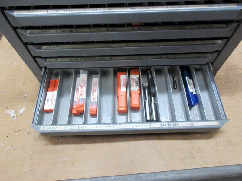Huot 5 Drawer Drill Index with Contents of Small Solid Carbide Boring Bars, Many are New- Auction Item
