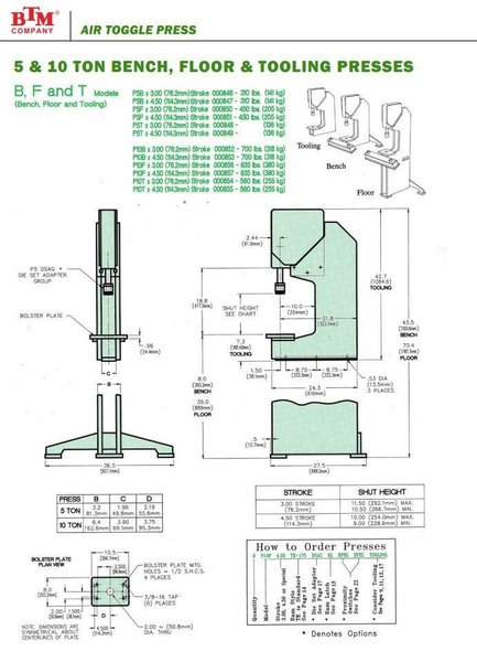 10 TON BTM MODEL #P10F TOG-L-LOC AIR TOGGLE SHEET METAL PRESS: YOBRO #24796