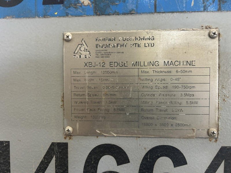 1.96" X 472" ROMAR XBJ-12 EDGE MILLING/PLATE BEVELING MACHINE. STOCK # 0879226