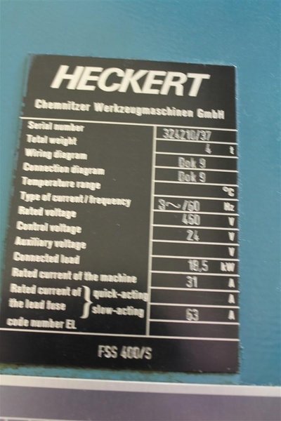 HECKERT FSS 400/S VERTICAL MILL: STOCK #61355