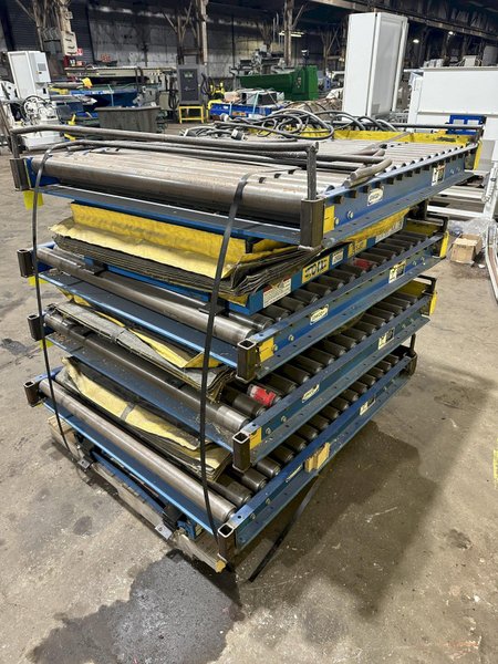 3,000 LBS X 48" X 48" ROTO-MAX HYDRAULIC SCISSOR LIFT TABLE W/ ROTARY LEWCO ROLLER CONVEYOR TOP, 110 VOLT: STOCK #20872