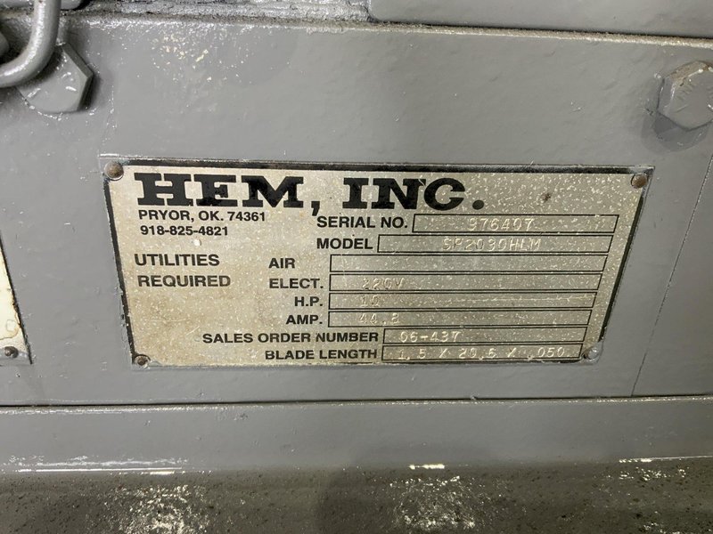 20" X 30" HEM MODEL SP2030 LMH HORIZONTAL BAND SAW: STOCK #80685