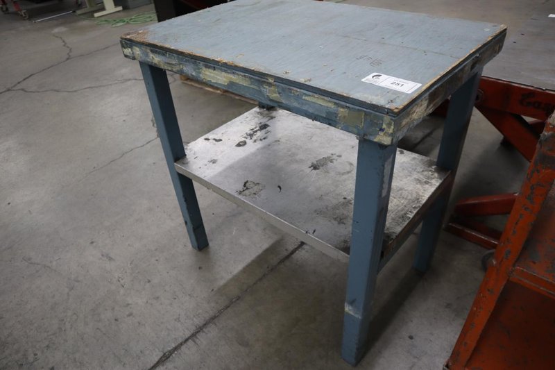 Metal Table with Wood Top, Lower Shelf- Auction Item