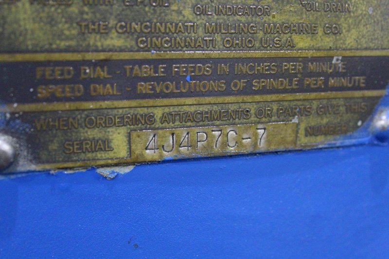 CINCINNATI MODEL #4 HORIZONTAL MILL: STOCK #72102