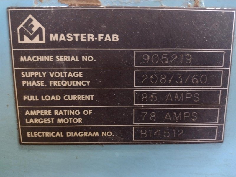 8&#039; x 1/4&quot; MASTER-FAB MODEL #SSB250-8 HYDRAULIC SHEAR: STOCK #18844