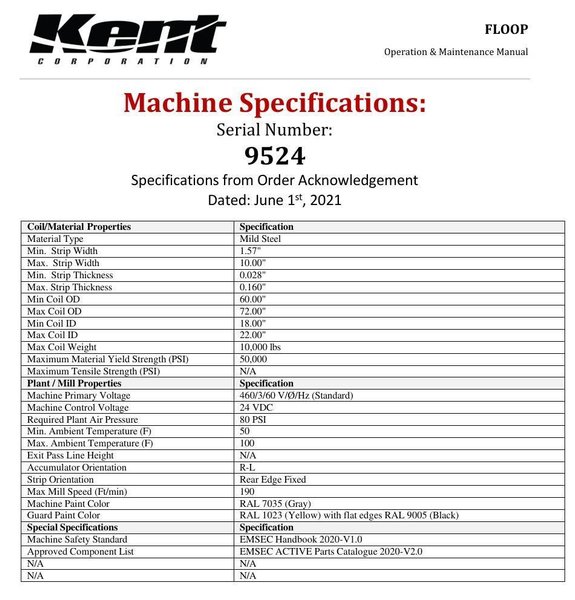10" x .135" KENT MODEL #R229 VERTICAL FLOOP, COIL STRIP ACCUMULATOR, NEW IN 2021: YOBRO #24309