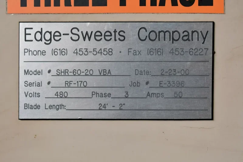 60" X 20" EDGE-SWEETS MODEL #SHR-60-20 HORIZONTAL BANDSAW / SPLITTER SAW: YOBRO #25836