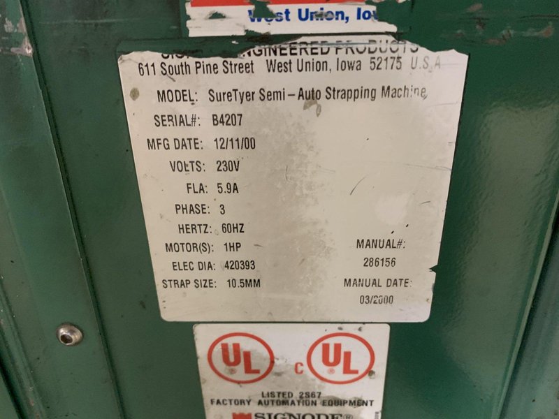 SIGNODE SureTyer Semi-Auto Strapping Machine, S/N B4207.