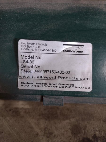 3500 LB X 60" X 48" SOUTHWORTH MODEL #LS4-36 HYDRAULIC SCISSOR LIFT TABLE, 110V SINGLE PHASE: STOCK #20921