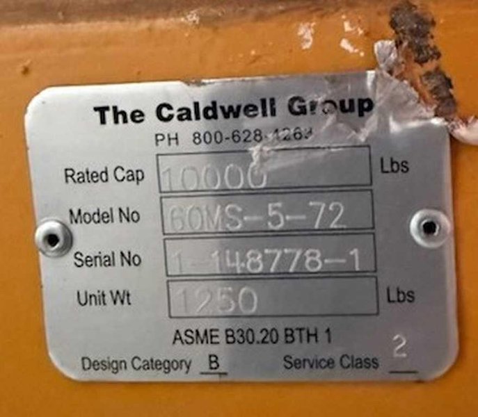 10,000# x 72" Caldwell Sheet Lifters STOCK# 4276