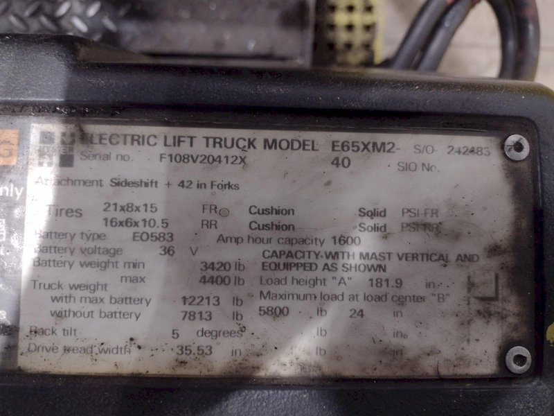 5,800 LBS HYSTER MODEL #E65XM2 36V ELECTRIC FORKLIFT &amp; CHARGER: STOCK #21662