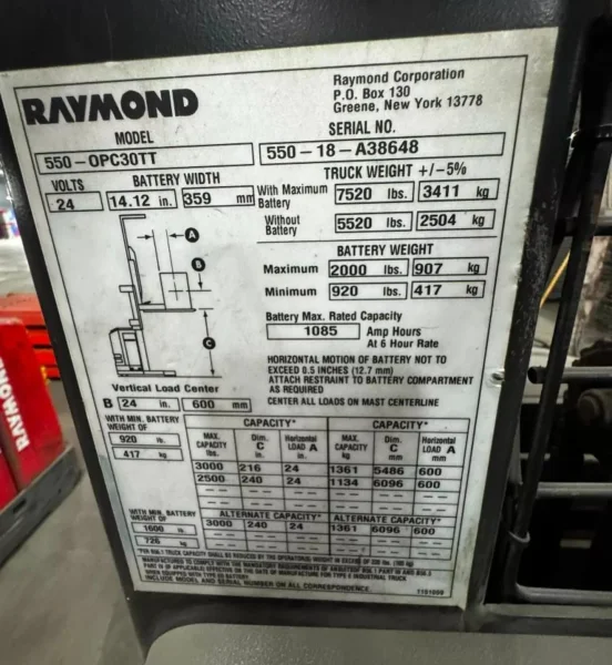 3000 LB Raymond MODEL #550-OP30TT Triple Master Electric Order Picker 2018 4347 HRS: YOBRO #25405