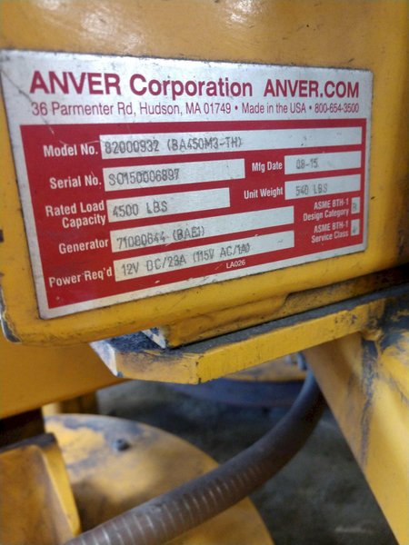4500 LBS ANVER MODEL BAE1 VACUUM SHEET LIFTER. STOCK #2757