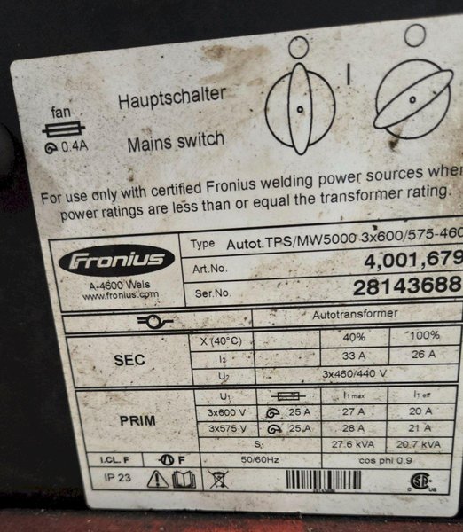 FRONIUS TRANSPULS SYNERGIC 4000 TPS/MW5000 4075100801WELDER  USED