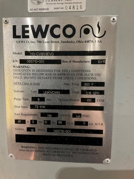 LEWCO NS-CVB03EVD CONVEYOR OVEN, 2015
