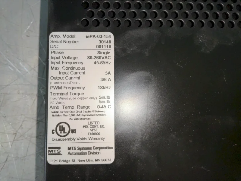 MTS SYSTEMS CORPORATION 5 AMPS SERVO AMPLIFIER   -  MPA-03-154
