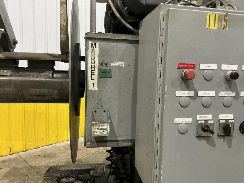 20,000 LB X 48" COLT CHD-DR2000 DOUBLE END UNCOILER WITH ROWE COIL CAR. STOCK # 0217826