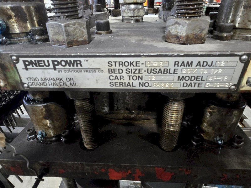 12 TON PNEUPOWR AIRAM MODEL #4P12 PNEUMATIC PRESS 3” STROKE: YOBRO #24862