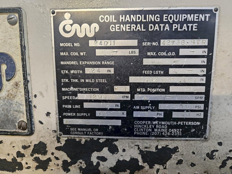 CWP Complete Coil Feed Line 20,000 Lbs. x 24&quot; Wide x .187&quot;