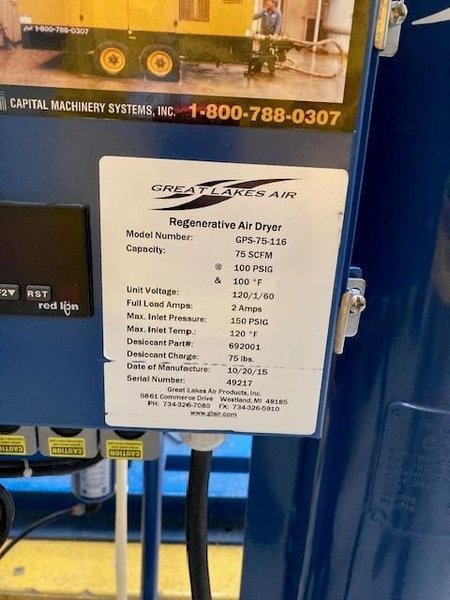 75 SCFM 2015 GREAT LAKES AIR MODEL #GPS-75-116 REGENERATIVE AIR DRYER: YOBRO 25158
