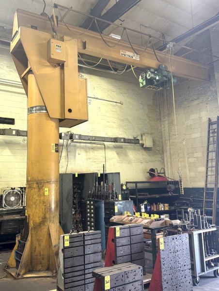 3 Ton P &amp; H Floor Mount Jib Crane, 18' Under, 18' Span, Power Rotation, Power Trolley, Hoist