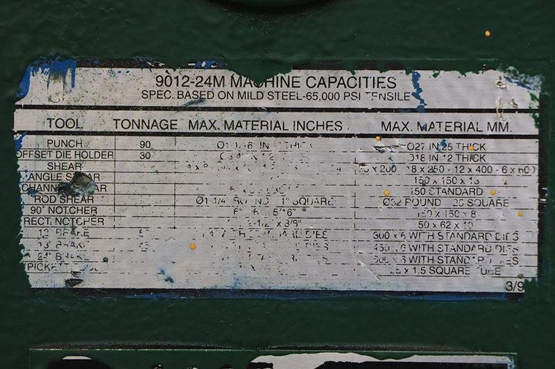 90 TON SCOTCHMAN HYDRAULIC IRONWORKER, MODEL: 9012-24M