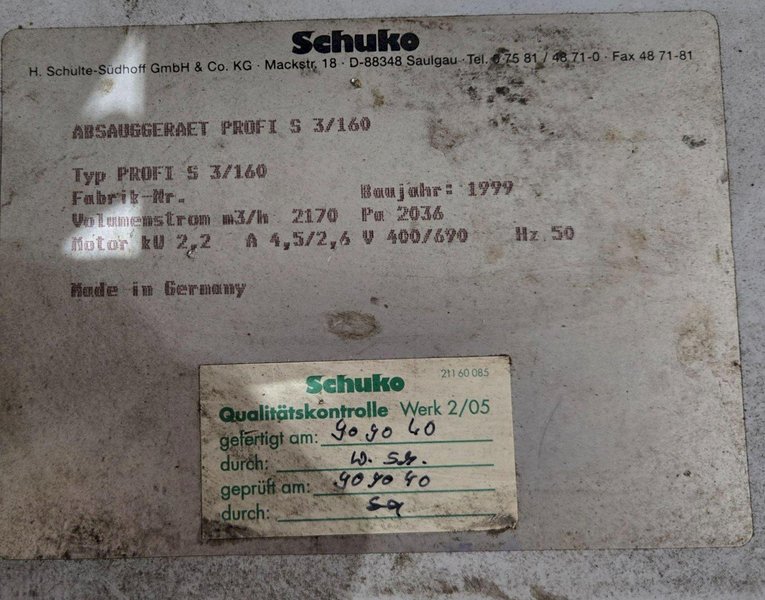 SCHUKO PROFI-S DUST COLLECTOR USED