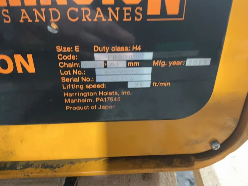 HARRINGTON 2 TON ELECTRIC CHAIN HOIST  -  ER020S