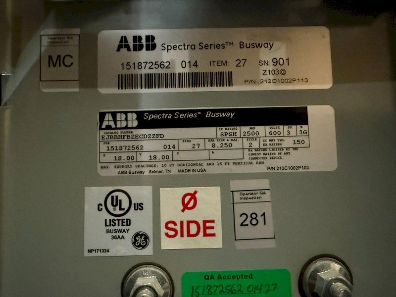 ABB 2500A Spectra Series Copper Flat Elbow (Right) 600V, 3PH, 3G NEW