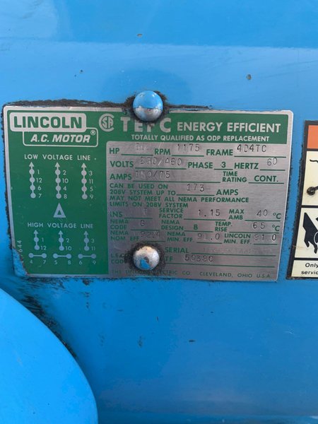 60 HP LINCOLN AC MOTOR. STOCK #0257924