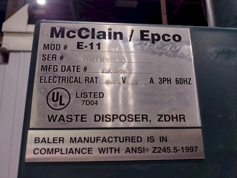 60" X 30" X 48" MASTER COMPACTION MCAIN EPCO MODEL #E-11 VERTICAL HYDRAULIC CARDBOARD BALER: YOBRO #25801